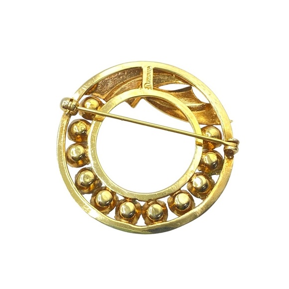CATAMORE 1/20 12K Gold Filled 1960's Circle Brooch Mother's Rhinestone VTG Pin - Picture 4 of 9